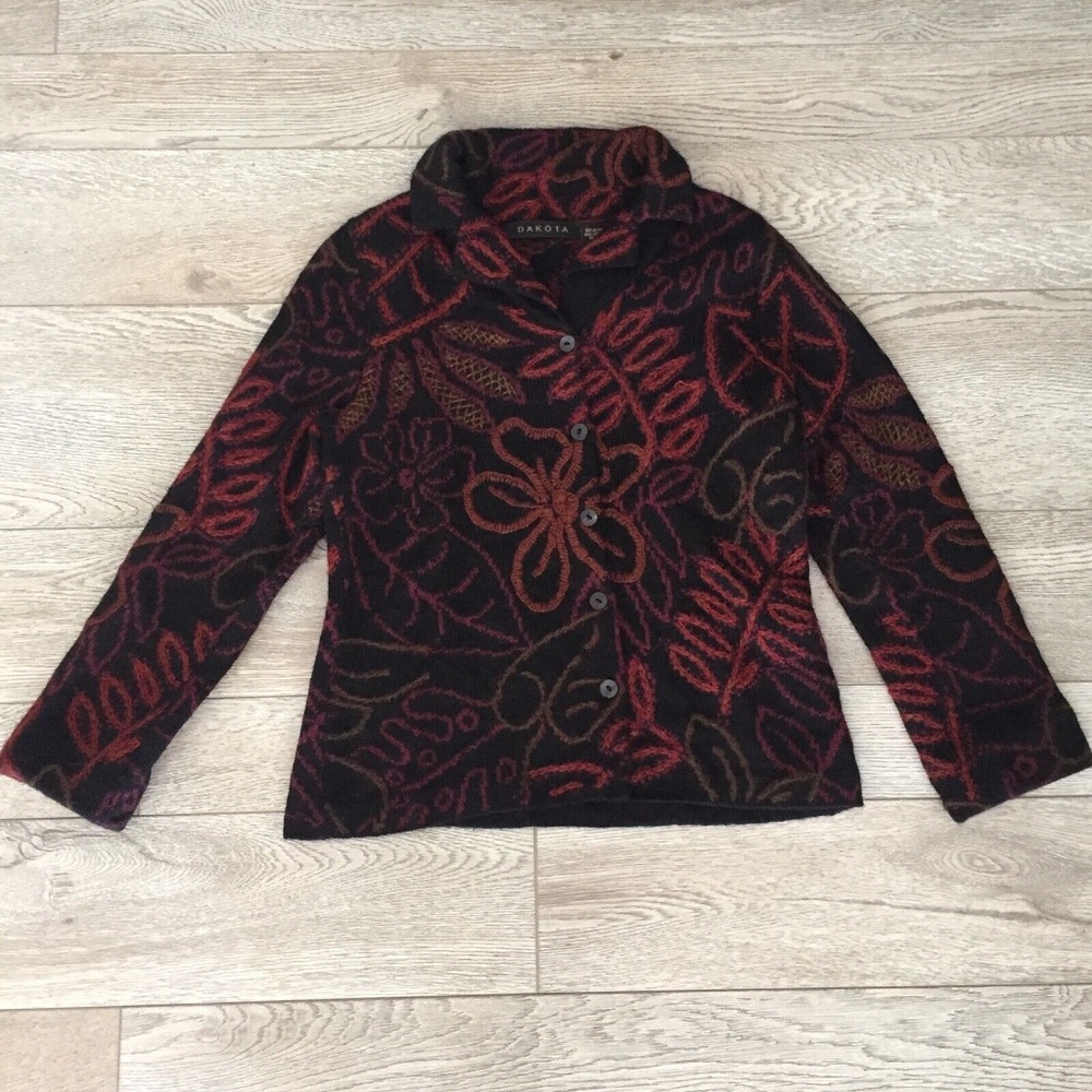 Daköta Women's Cardigan Sweater Alpaca Wool Hand Loomed Flowers Collar Size PP